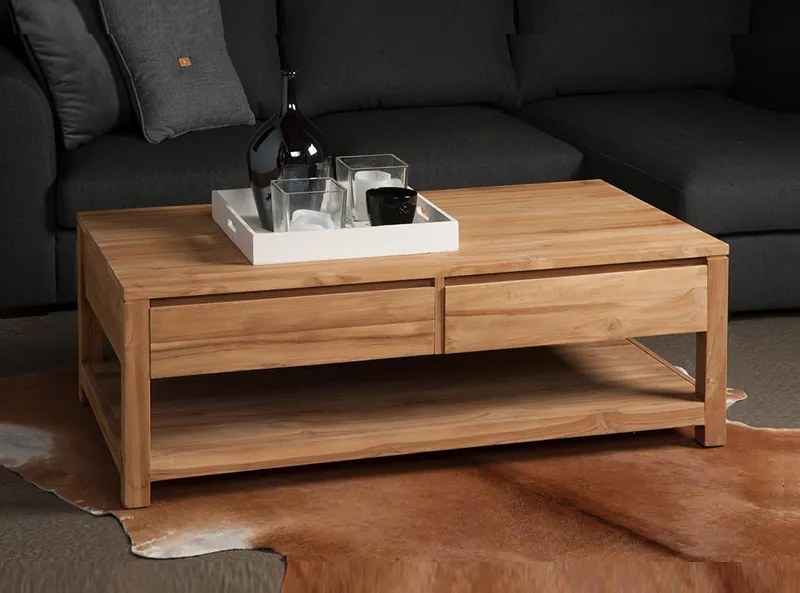 Salontafel Teakhout Met Lades - 130 X 70cm.