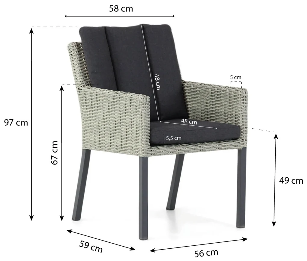 Tuinset 4 personen 155 cm Wicker Grijs Garden Collections Oxbow/Young
