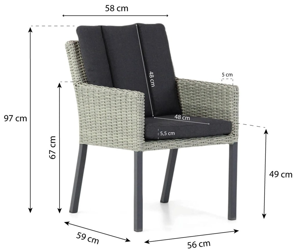 Tuinset 6 personen 240 cm Wicker Grijs Garden Collections Oxbow/Woodside