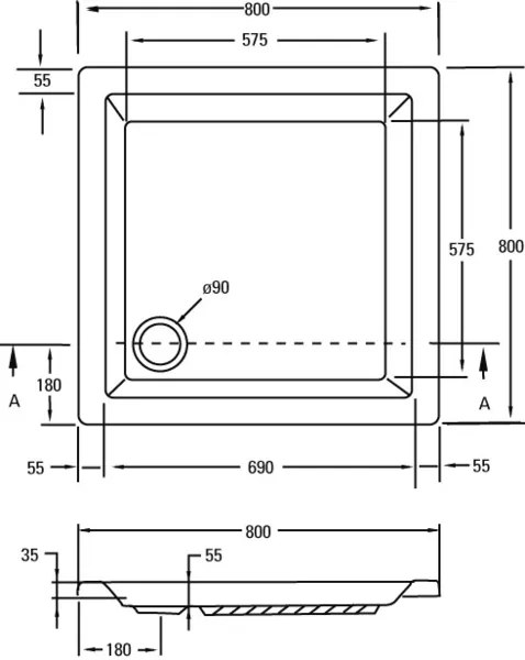 Plieger Kwadrant douchebak vierkant 80x80x5.5cm wit