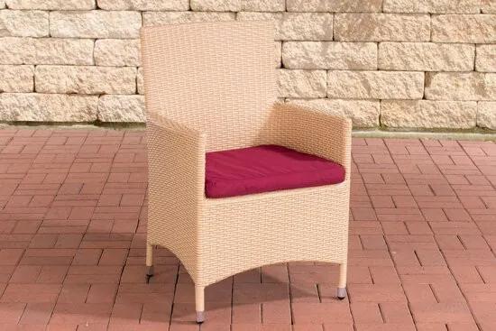 Poly-rotan Wicker tuinstoel / fauteuil JULIA aluminium frame met kussen - kleur van rotan: zand overtrek robijnrood