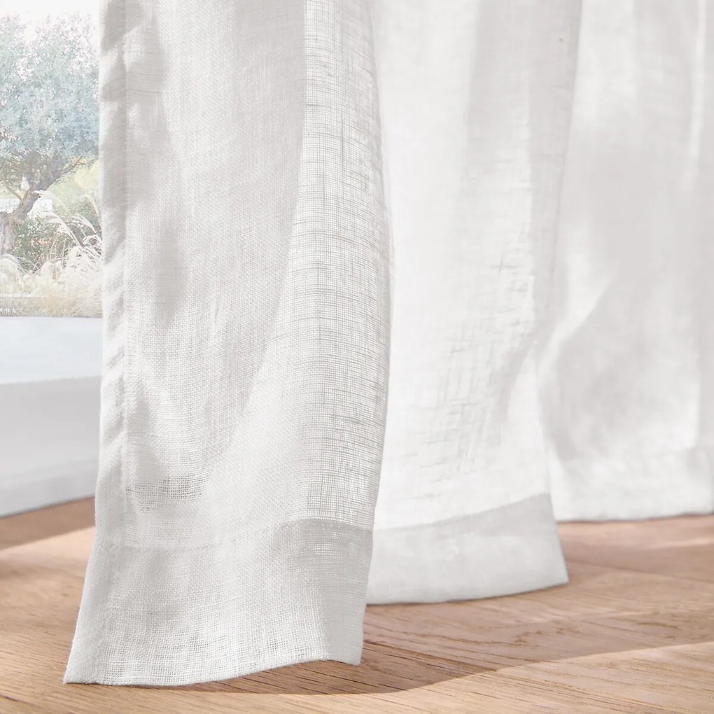 Linnen glasgordijn met gerimpelde bies en golf, ONEGA