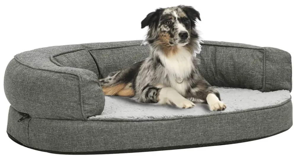 vidaXL Hondenbed ergonomisch linnen-look 90x64 cm fleece grijs