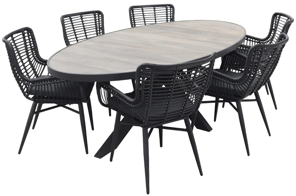 Jasmine Black/Silva 6-persoons ovale dining tuinset 240x115 cm. - Houtlook