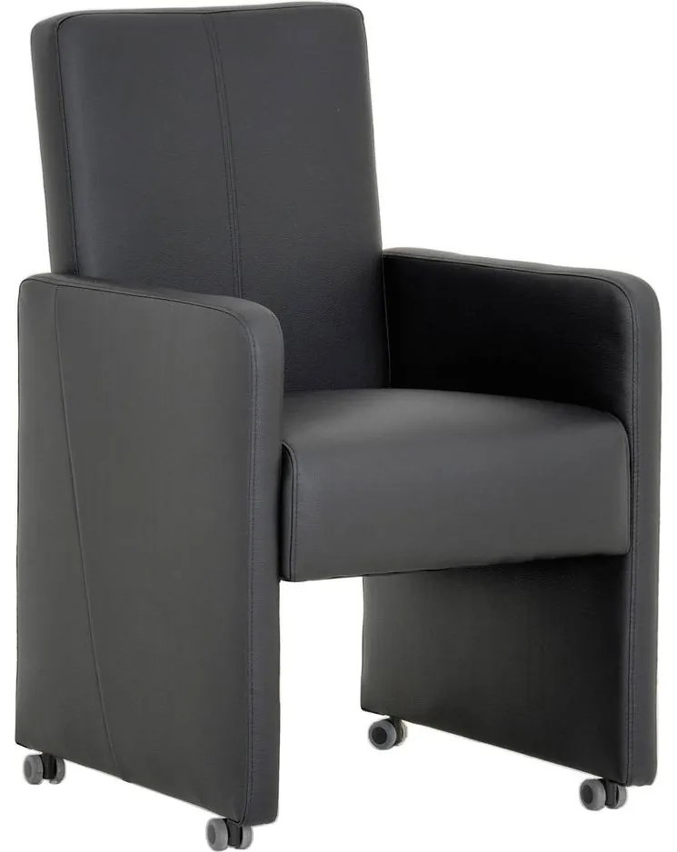Goossens Eetkamerstoel Rivas zwart kunstleer met arm en met wielen, modern design