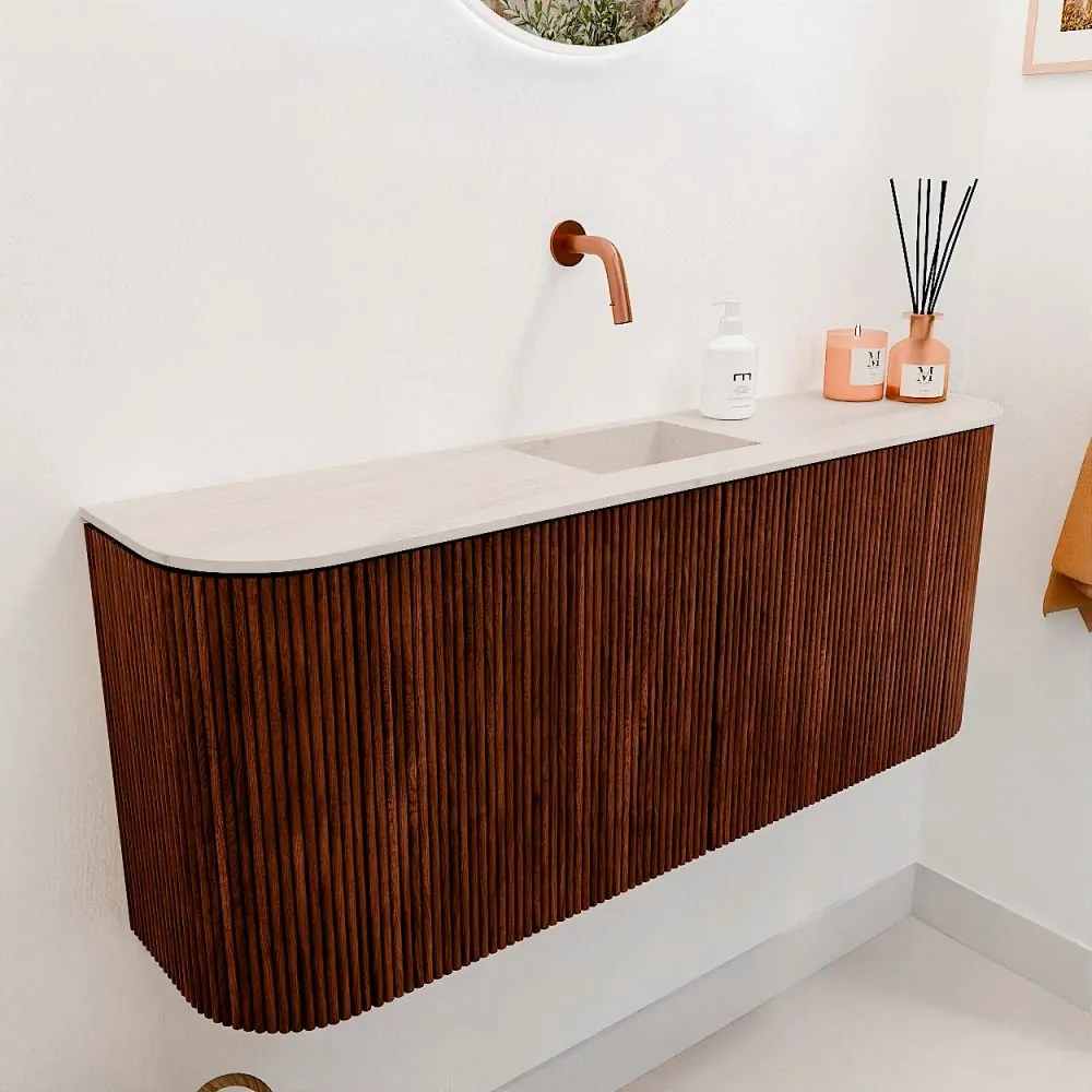 Mondiaz Joya DLux 105cm toiletmeubel ronding links/rechts ruby met wastafel faye midden zonder kraangat meli