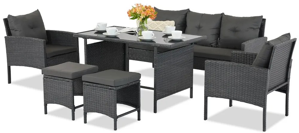 Technorattan set met poefs Bari Garden Point antraciet