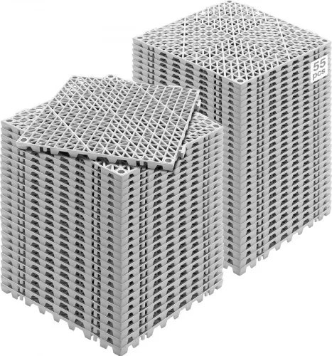 VEVOR in elkaar grijpende tegels, 55 stuks, drainagetegels, 30 x 30 cm, vierkante buitentegels, terras, PVC-vloertegels, badkamer, zwembad, toilet, grijs