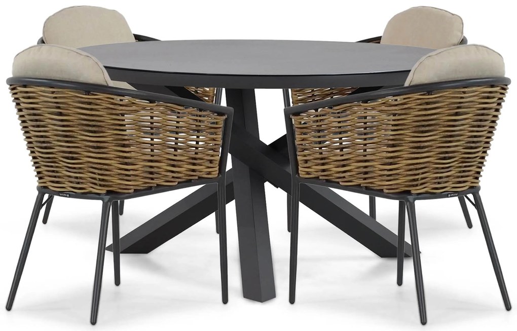 Tuinset Ronde Tuintafel 4 personen 125 cm Aluminium/wicker Grijs Lifestyle Garden Furniture Nice/Livorno