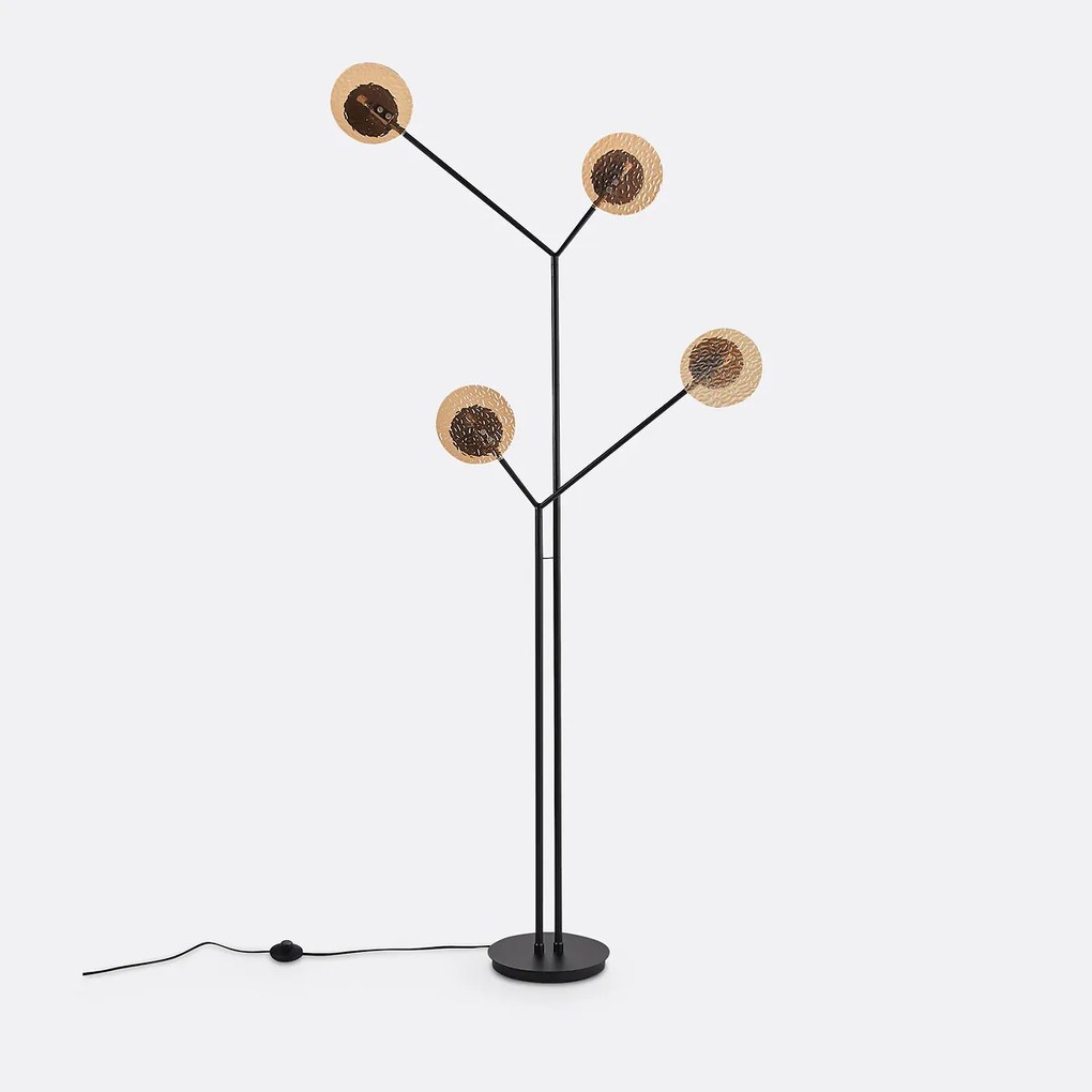 Voetlamp in smeedijzer en amberkleurig glas, Palma