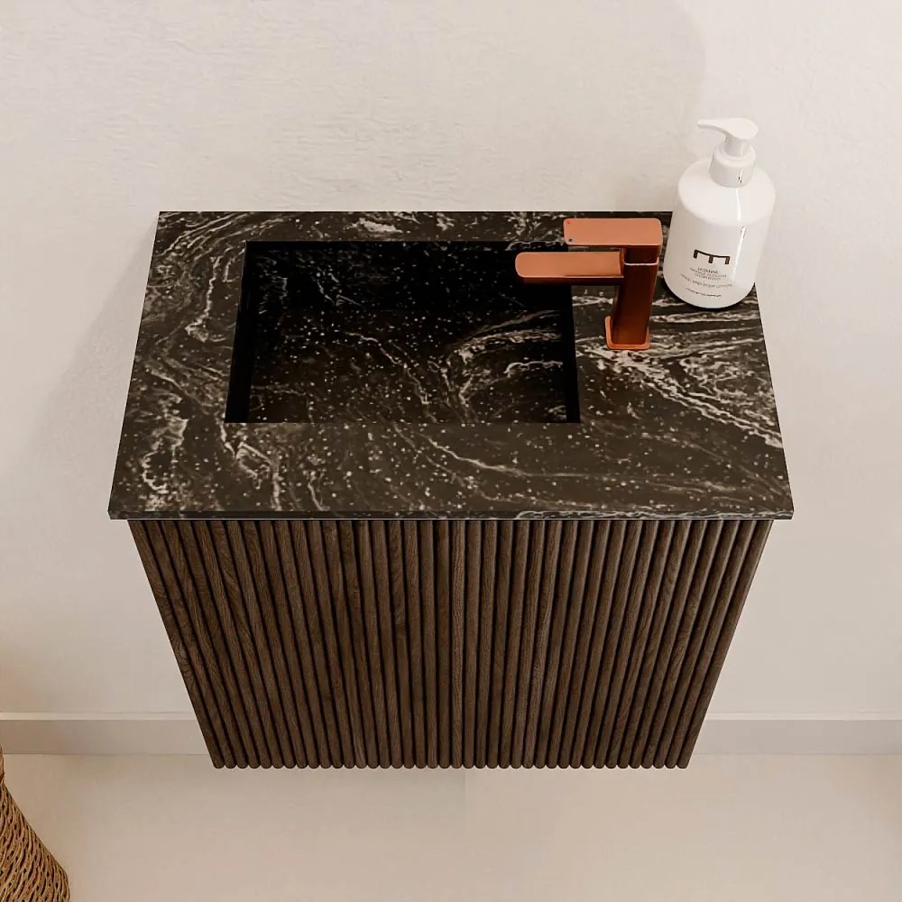 Mondiaz Joya DLux 40cm toiletmeubel walnut met wastafel faye links 1 kraangat lava