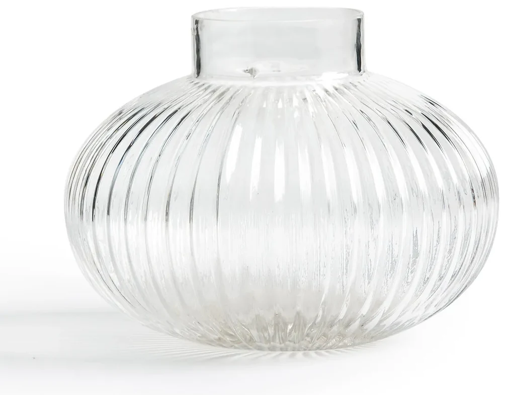 Ronde vaas in geribbeld glas H15 cm, Afa