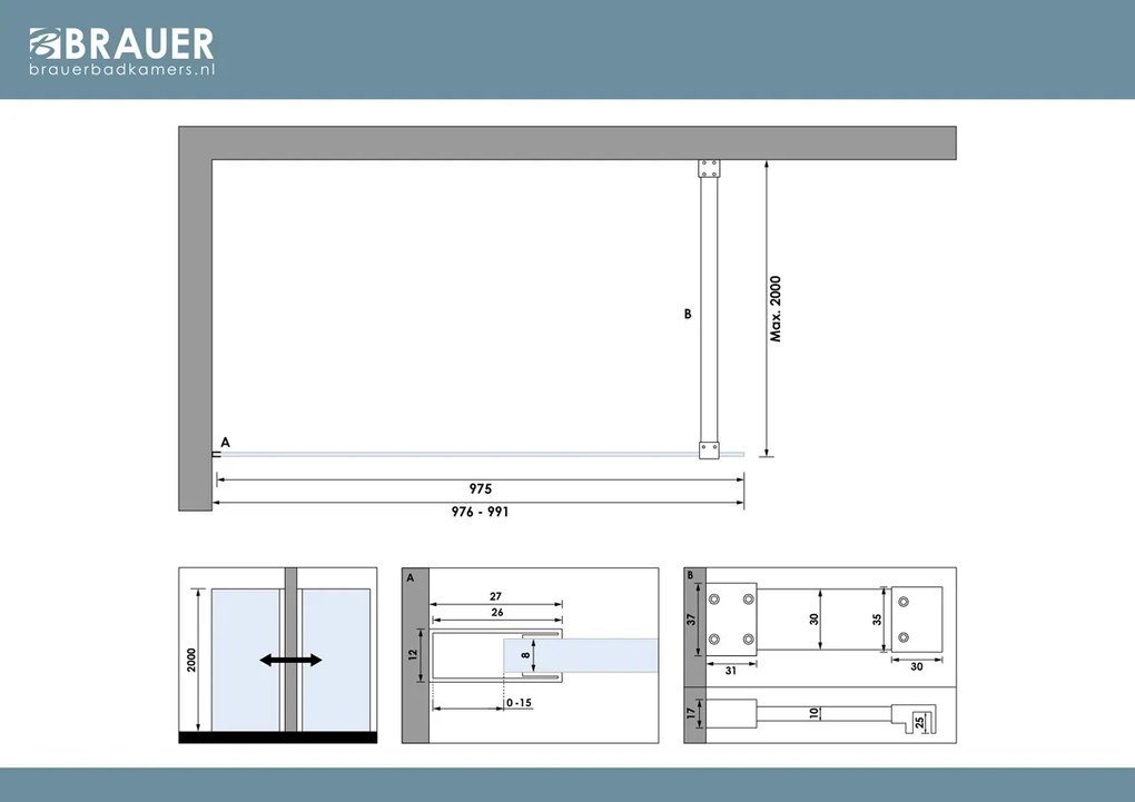 Brauer Oblivion inloopdouche bronsglas 100cm zwart mat
