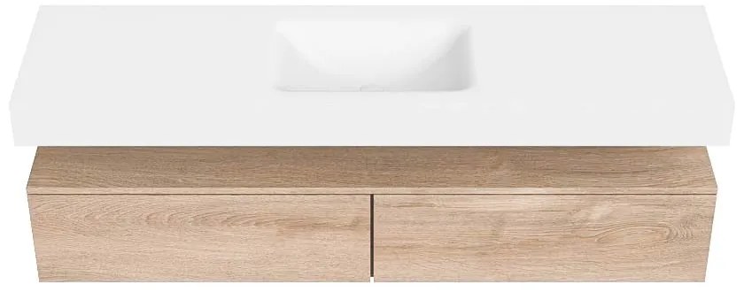 Zaro Alan badmeubel 170cm washed oak 2 lades met vrijhangende wastafel cloud midden 1 kraangat talc