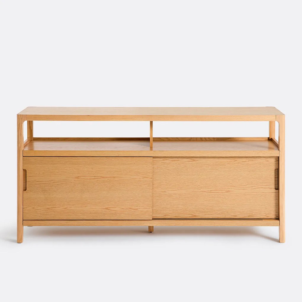 Laag dressoir in massief essen met eikenfineer, 2 deuren, 1 nis, TRESS