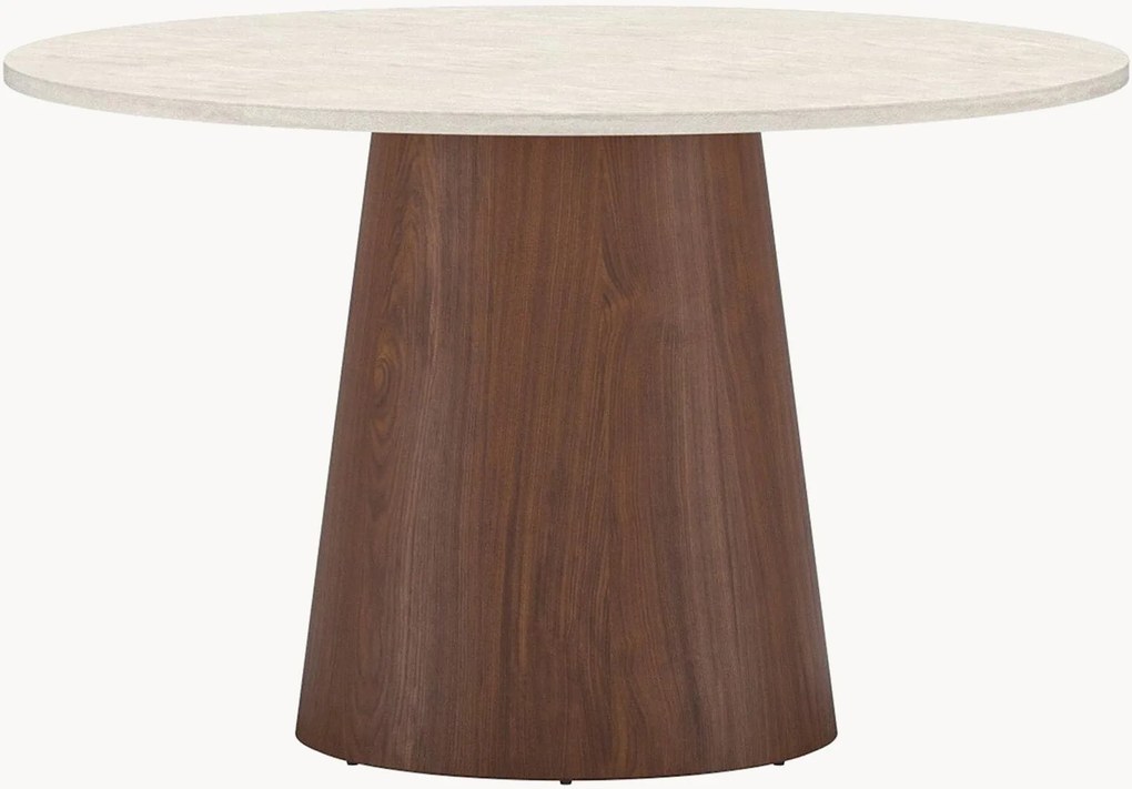 Ronde eettafel Lanzo met travertijn- & houtlook, Ø 120 cm