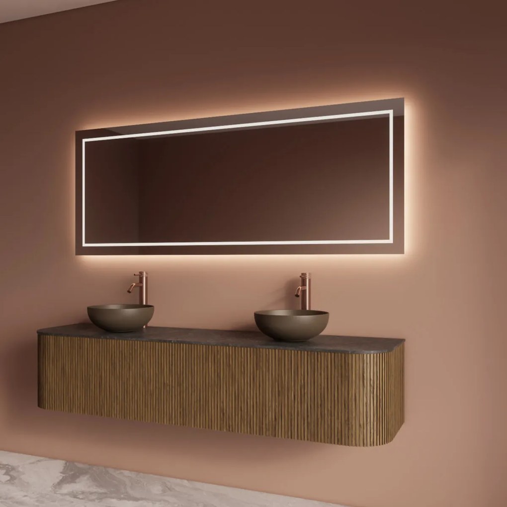 Gliss Design Alluro badmeubel ribbelfront met ronding links/rechts 180cm castle brown en zwart leisteen toppaneel