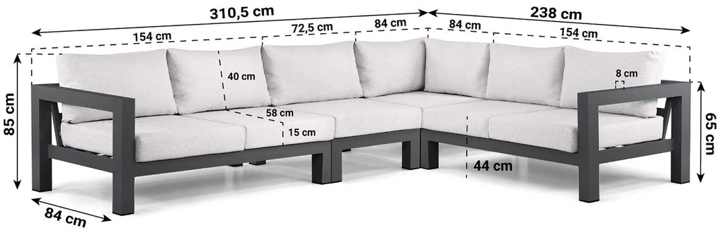 Hoek loungeset 6 personen Aluminium Grijs  Lifestyle Garden Furniture Luca