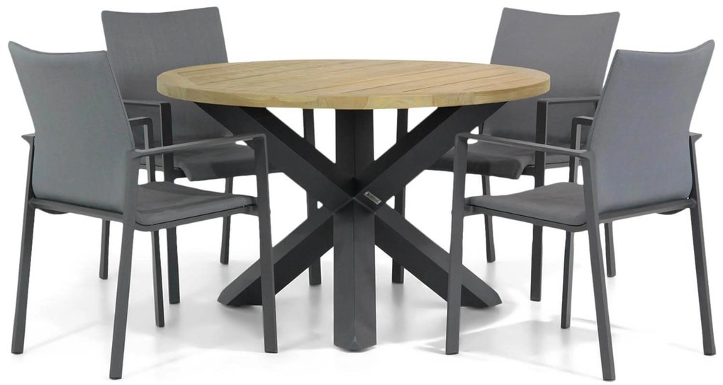 Tuinset Ronde Tuintafel 4 personen 120 cm Aluminium/textileen Grijs Lifestyle Garden Furniture Rome/Rockville