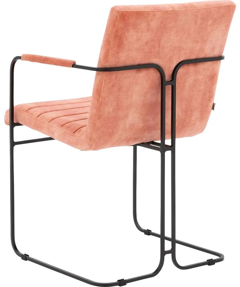 Goossens Eetkamerstoel Arco roze velvet stof met armleuning, elegant chic