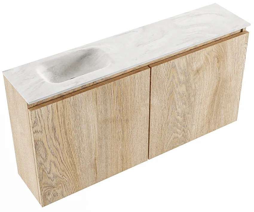 Mondiaz Ture DLux toiletmeubel 100cm washed oak met wastafel ostra links zonder kraangat