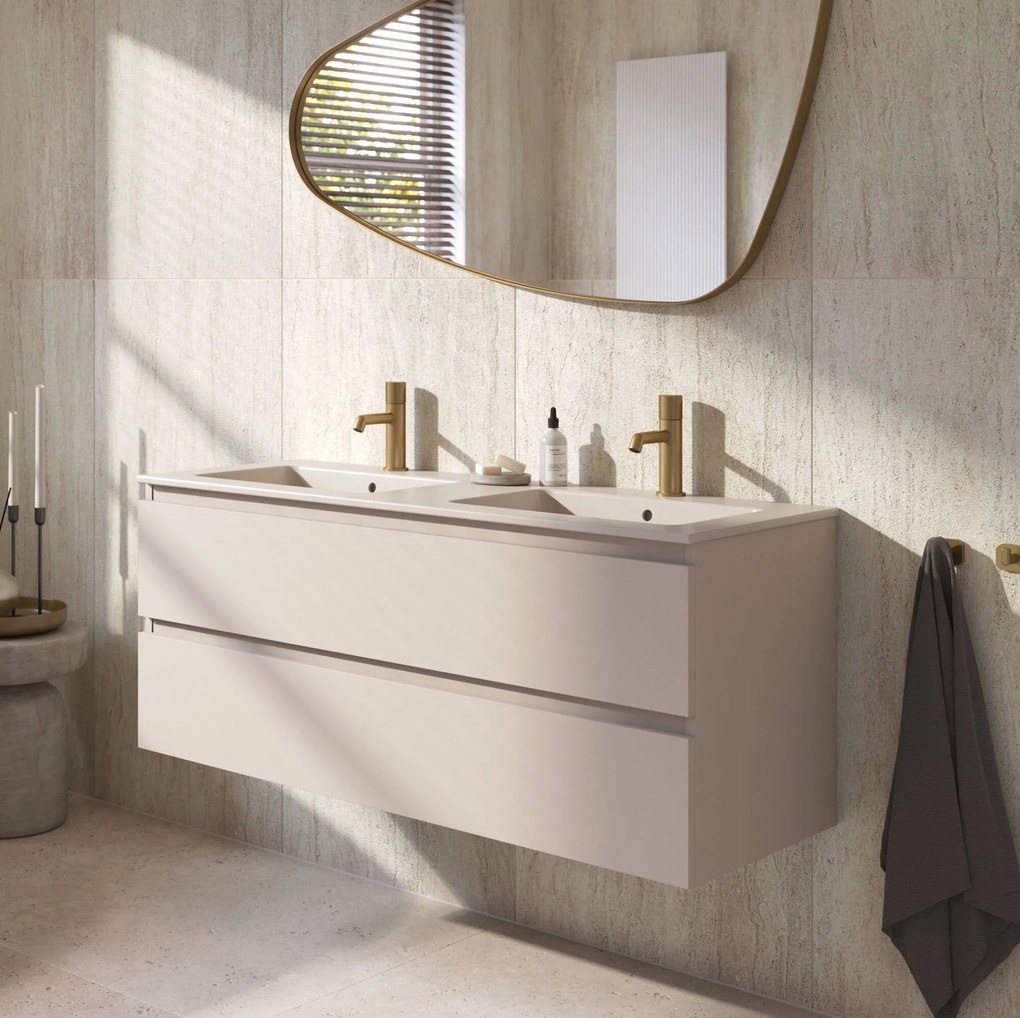 Ben Tendenza badmeubel incl. keramische wastafel met 2 kraangaten 120x46x52cm zand