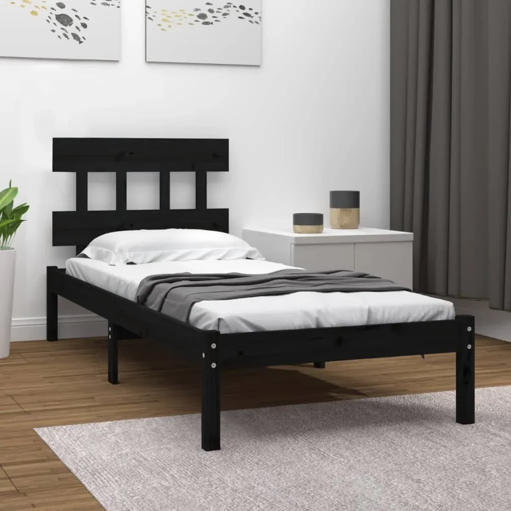 vidaXL Bedframe massief hout zwart 90x200 cm
