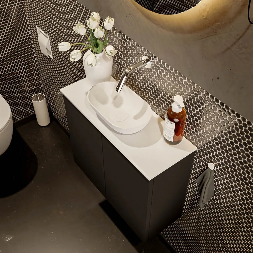 Mondiaz Fowy toiletmeubel 60cm urban met witte waskom midden zonder kraangat