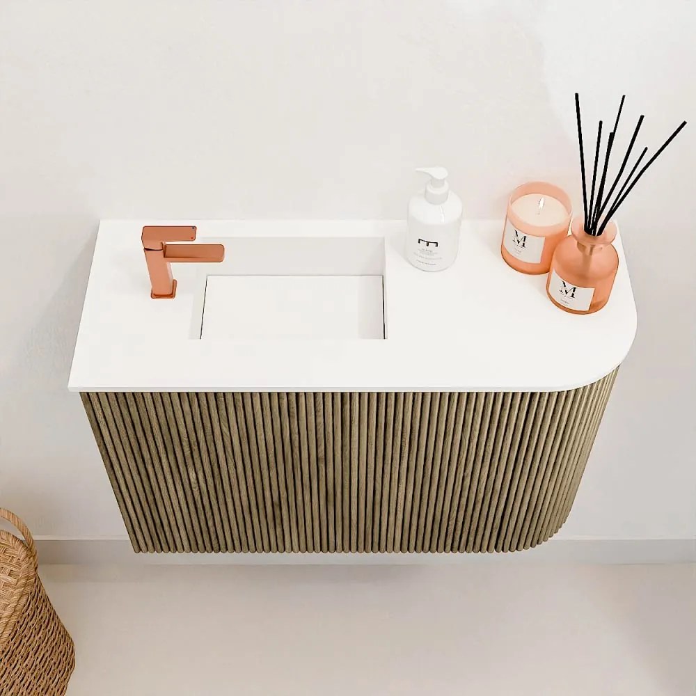 Mondiaz Joya 60cm toiletmeubel ronding rechts dusk met wastafel faye links 1 kraangat talc