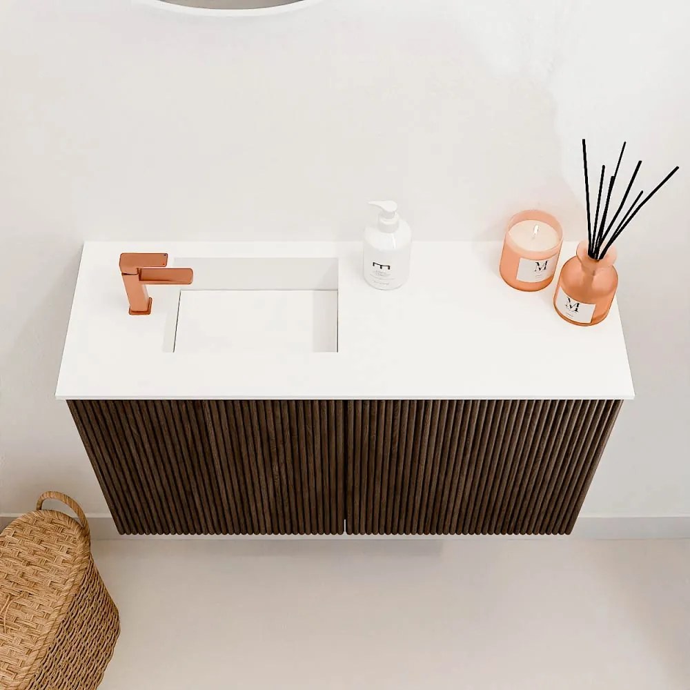 Mondiaz Joya 70cm toiletmeubel walnut met wastafel faye links 1 kraangat talc