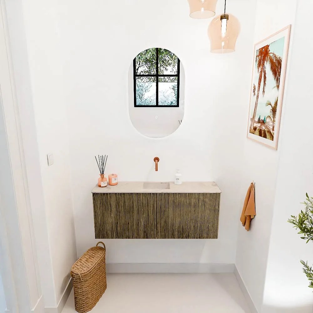 Mondiaz Joya DLux 100cm toiletmeubel dusk met wastafel faye midden zonder kraangat frappe