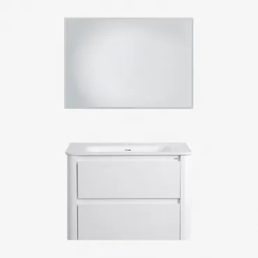 Egerton Zwevend Houten Badkamermeubelset Met Geïntegreerde Wastafel Wit & Rechthoekige Led En Anticondens 100x70 Cm Riben & Zonder Kraan - Sklum