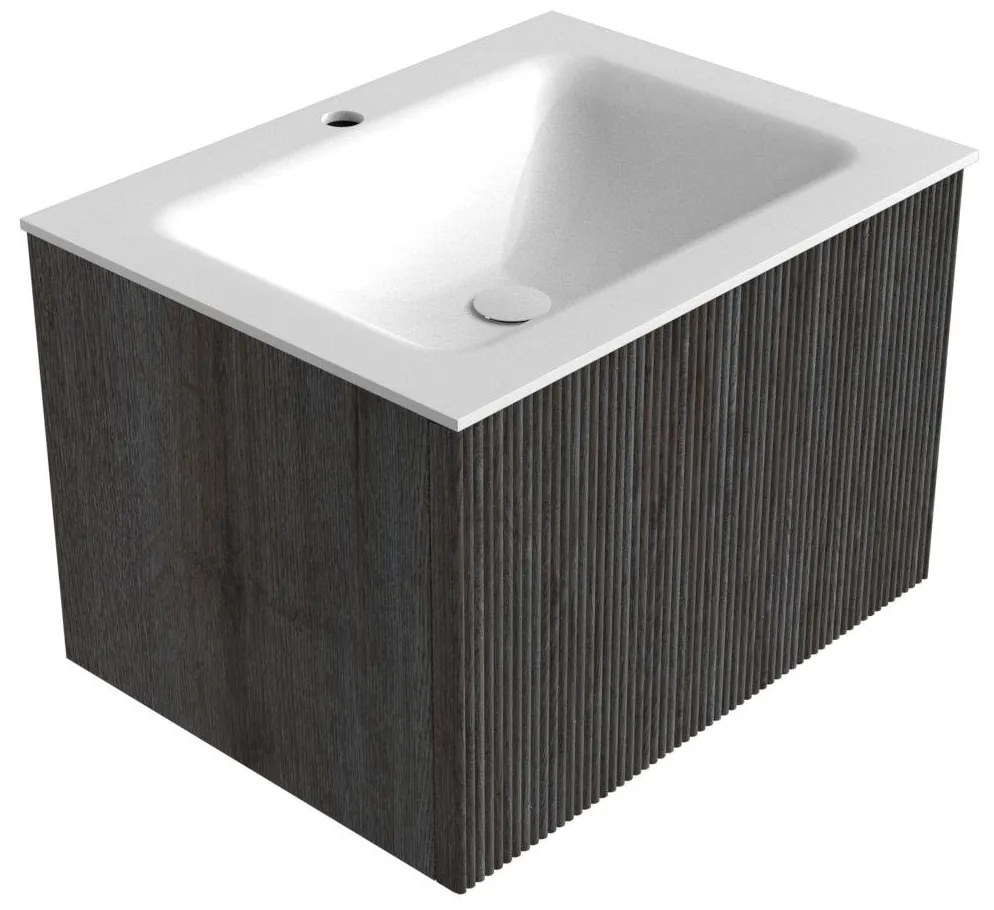 Mondiaz Kurve 60cm badmeubel shadow met 1 lade en wastafel cloud midden 1 kraangat