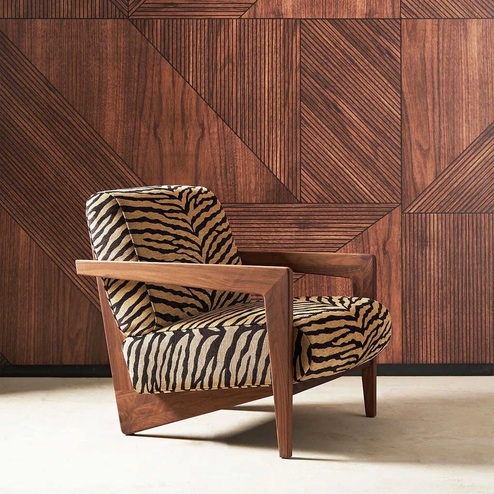 Fauteuil massief notenhout, jacquard stof, Izag