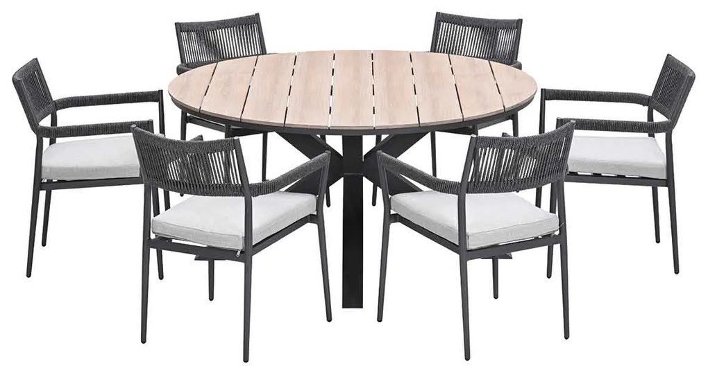 Garden Impressions Tineo tuinset 7-delig - Tulli tuintafel Ø148x75 cm light teak vironwood