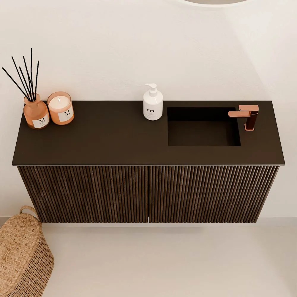 Mondiaz Joya 80cm toiletmeubel walnut met wastafel faye rechts 1 kraangat urban