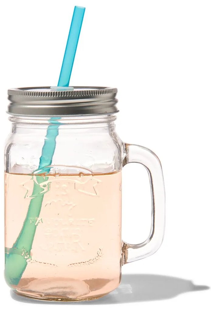 HEMA Mason Jar Met Rietje 450ml (transparant)