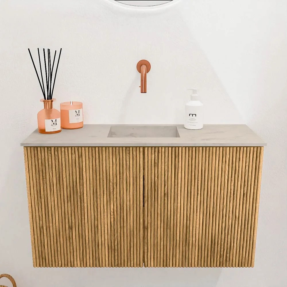 Mondiaz Joya DLux 70cm toiletmeubel oak met wastafel faye midden zonder kraangat opalo