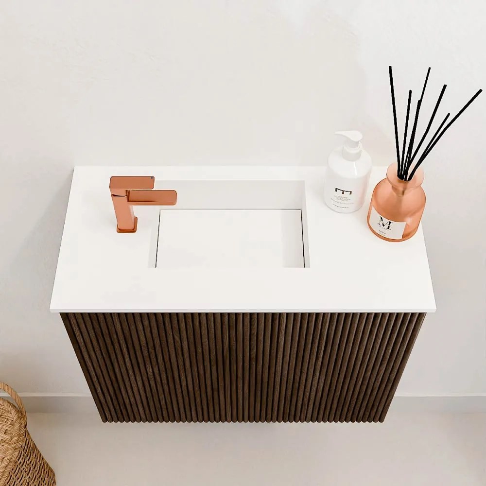 Mondiaz Joya 50cm toiletmeubel walnut met wastafel faye links 1 kraangat talc