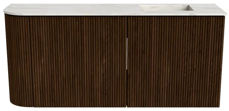 Mondiaz Joya DLux 90cm toiletmeubel ronding links walnut met wastafel faye rechts 1 kraangat ostra