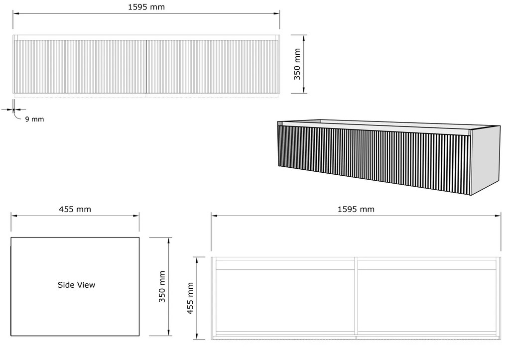 Gliss Design Timotheus badmeubel met 2 lades en ribbelfront 160cm black veneer met mat witte wastafel Asia