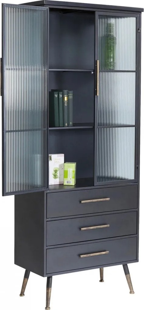 Hoge Wandkast Met Ribbelglas - 72x38x180cm.