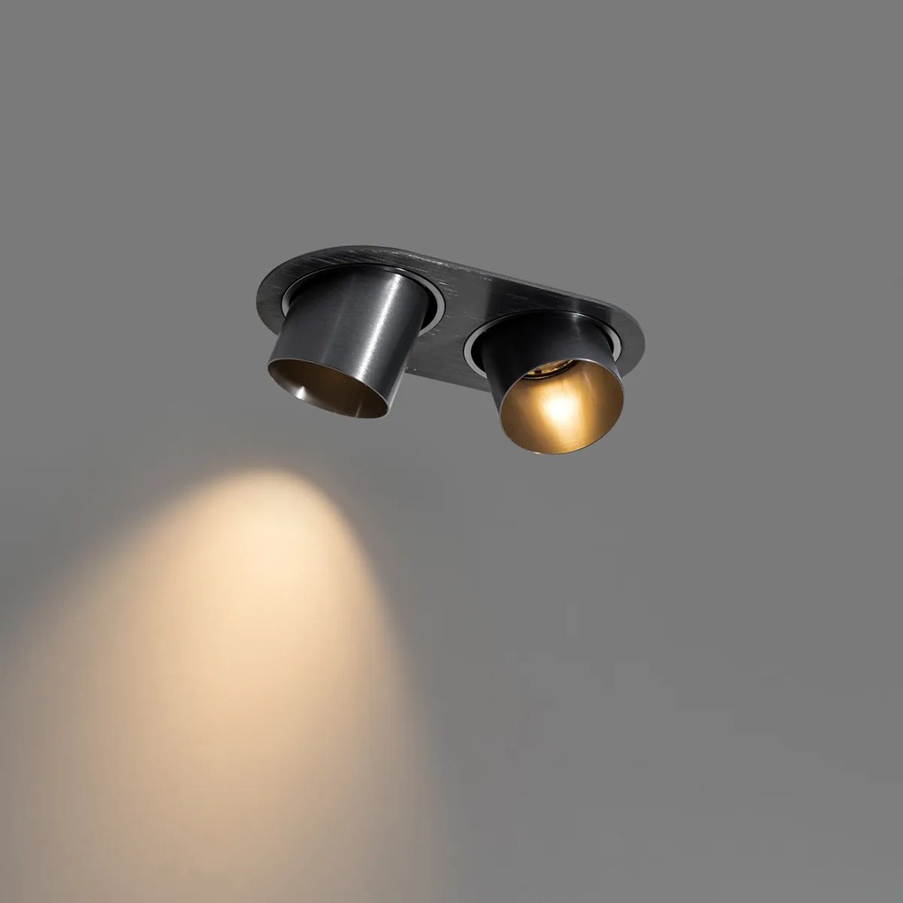 Afgeronde inbouwspot gunmetal GU10 50mm 2-lichts - Installa