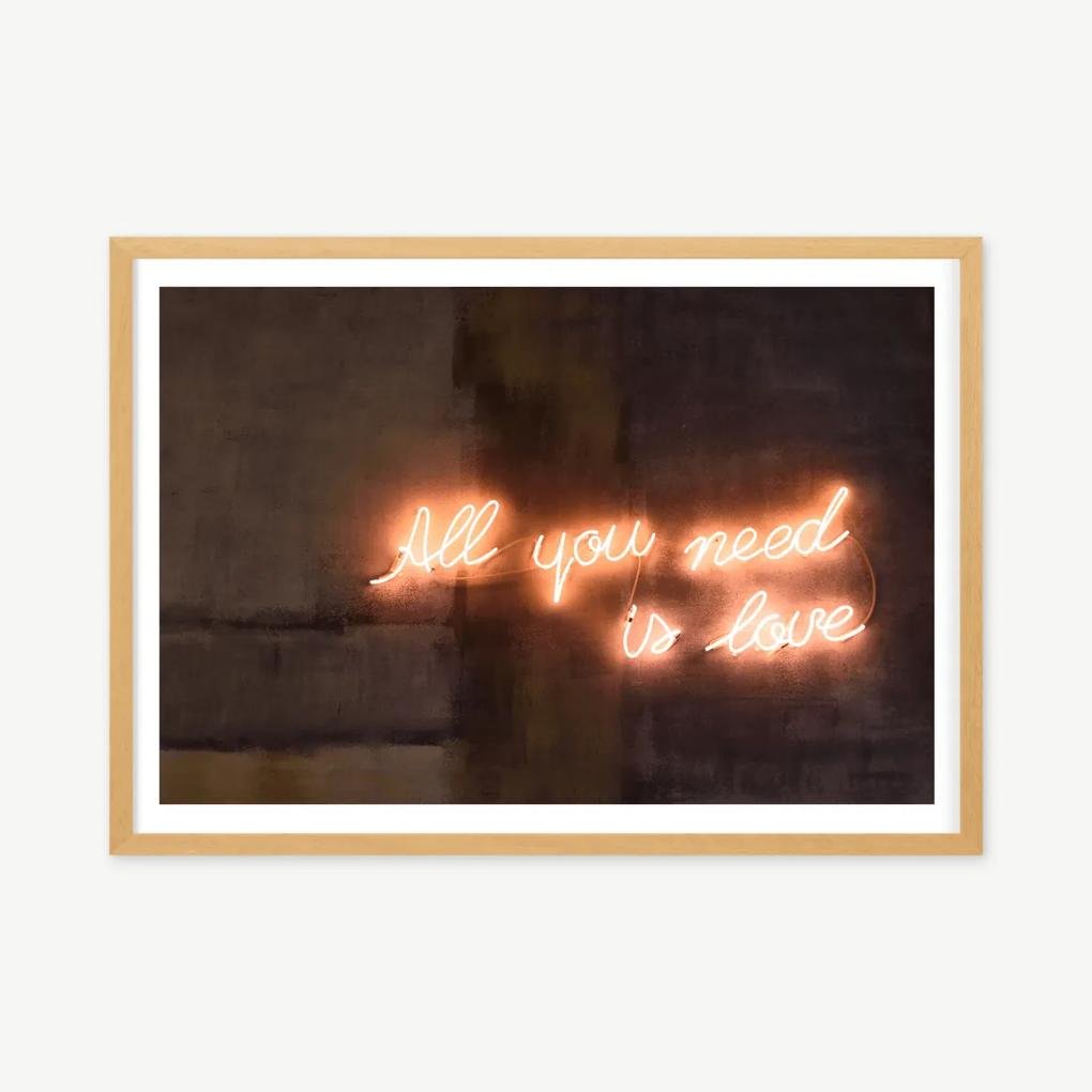All You Need Is Love Neon Typography, ingelijste print, A3