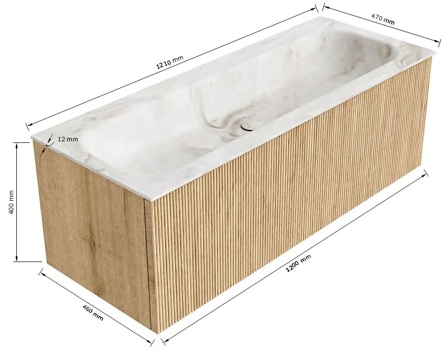 Mondiaz Kurve-dlux 120cm badmeubel walnut met 1 lade en wastafel big large midden zonder kraangat ostra