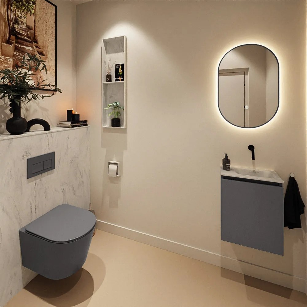 Mondiaz Ture DLux toiletmeubel 40cm dark grey met wastafel opalo rechts zonder kraangat