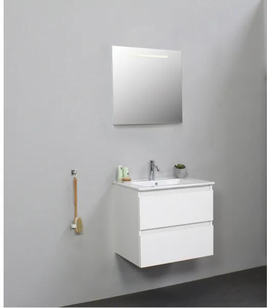 Adema Bella badmeubel met keramiek wastafel 1 kraangat met spiegel met licht 60x55x46cm Wit hoogglans SWGA60HWP1SPIL