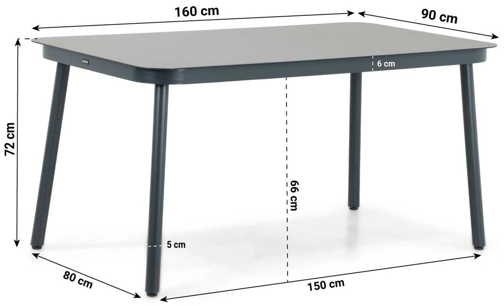 Tuinset 4 personen 160 cm Rope Grijs Lifestyle Garden Furniture Monaco/Tavano