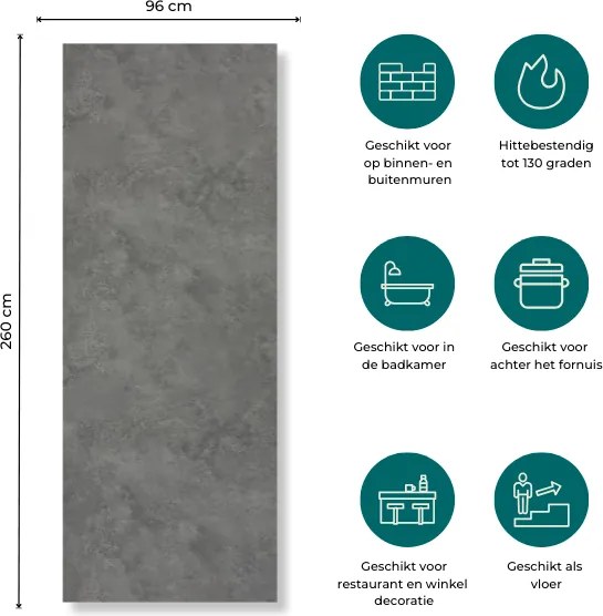 SPC Betonlook Wandpaneel MAT Dark 260x96x0.3cm | Badkamer Wandpanelen