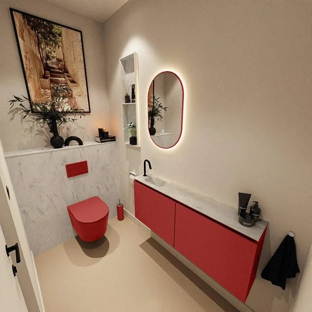 MONDIAZ TURE-DLUX 120cm toiletmeubel Fire. EDEN wastafel Opalo positie links. Met 1 kraangat. TUREDX120FIRL1OPA